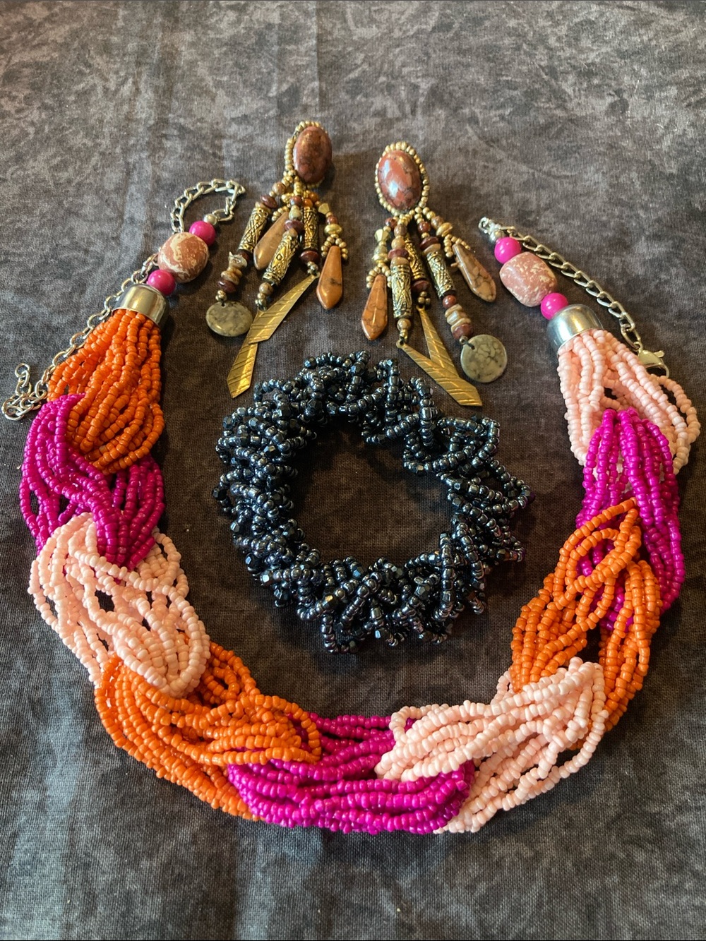 3 Piece Beaded Jewelry Set Necklace Bracelet Earrings